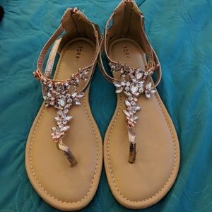 Rose Gold Rhinestone T-Strap Sandal (Wide Width)